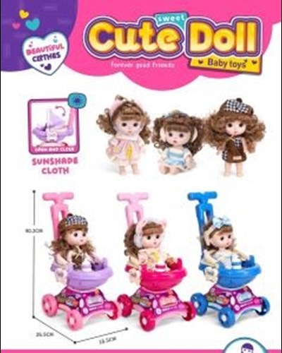 בובה על עגלה עם מוט דחיפה / מיקס דוגמאות