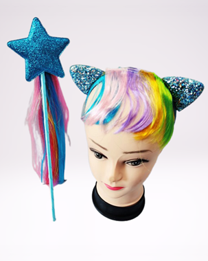 קשת חתול מנוצנצת עם פוני צבעוני ושרביט נצנצים : image 1