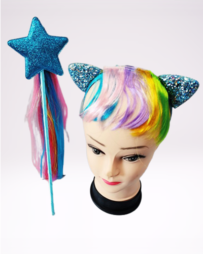 קשת חתול מנוצנצת עם פוני צבעוני ושרביט נצנצים